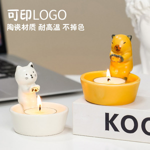 Porte-bougie en céramique Ruijie en forme de chaton, décoration d'intérieur, cadeau - Product Image 5