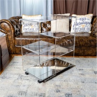 Chariot de bar en acrylique avec 4 roues verrouillables, chariot de service transparent, porte-vin, porte-verres, chariot à boissons roulant pour hôtel et cuisine
