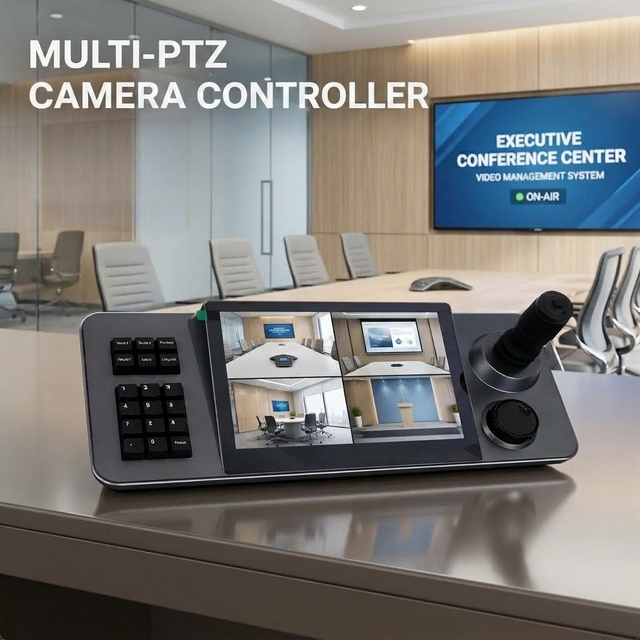 All-in-One 10.1 Inch 4K PTZ Camera Controller with PoE, Touchscreen, 4D Joystick, 4-Screen Preview & for Video Conference