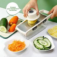Mandoline 6-en-1, trancheuse manuelle de cuisine, coupe-légumes multi-lames, plateau de drainage, lames en acier inoxydable, sans BPA, base antidérapante