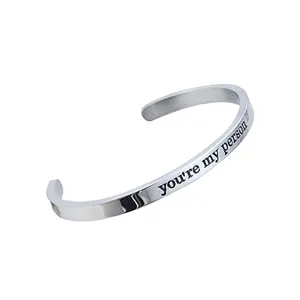 Stainless Steel You're My Person Hand Stamped Cuff Bangle BBF Best Friend Bracelet Gift for Family Lover