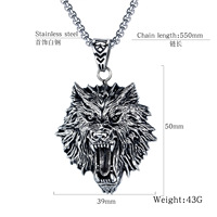 Collier pendentif tête de loup en acier inoxydable style hip-hop nordique pour homme, bijou de mode rétro tendance pour soirée