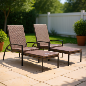 Lettini Prendisole in Rattan PE Marrone con Poggiapiedi, Reclinabili Manuali, Arredamento da Esterno dal Design Contemporaneo - Product Image 2