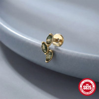 Bijou d'oreille en argent sterling 925 pour femme, motif géométrique, agate aquatique naturelle, tête plate, filetage interne 16G, pour cartilage