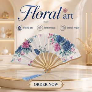พัดไม้ไผ่วินเทจแบบพับได้ พร้อมพู่ห้อย ดีไซน์พกพาสะดวก ลายเพ้นท์สวยงาม ของสะสม ของขวัญทางธุรกิจสำหรับงานปาร์ตี้ - Product Image 4