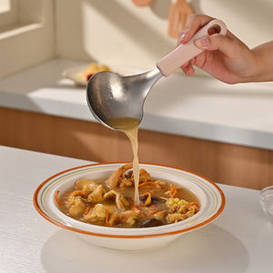 Cuchara de Sopa de Acero Inoxidable Antiadherente de Alta Calidad al por Mayor con Mango de Silicona, Cucharón Coreano para Servir Arroz, Utensilio que No Raya - Product Image 4