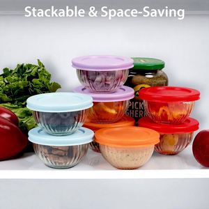 Factory 5pcs Hot Sale Eco Friendly Round Home Decor Clear Heat Resistant With Lid Fruit Salad Food Glass Bowl <b>Set</b> - Product Image 4