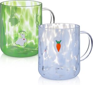 Ensemble de tasses en verre à texture martelée en borosilicate résistant à la chaleur, motif Lapin de Pâques et carotte, pour les fêtes de printemps et comme cadeau - Product Image 1