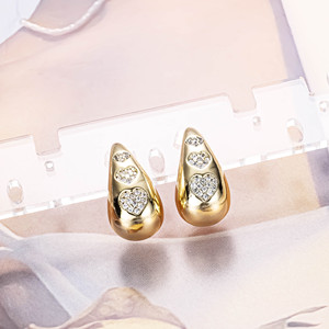 Wholesale Jewelry Arete Con Forma De <strong>Gota</strong> 14k Gold Plated Hot Sale Women Crystal clear Heart Zircon Water Drop Stud Earring - Product Image 5