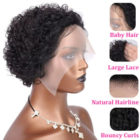 Perruques Courtes Pixie Cut en Cheveux Humains, Perruques Courtes Frisées Kinky avec Dentelle Frontale pour Femmes, Perruque Bob Ondulée Effet Mouillé, Perruques en Dentelle Transparente 13x4