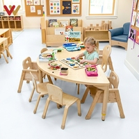 Juego de Mesa y Sillas Semicirculares Montessori para Preescolar, Madera Contrachapada de Abedul, Muebles para Aula de Jardín de Infancia, Centro de Aprendizaje para Guardería Infantil