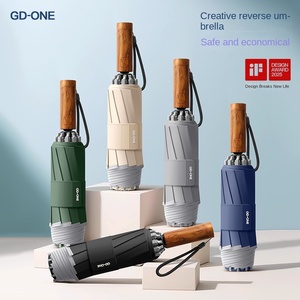 10 Bone Section Anti-Rebound Wood Grain Reverse <b>Automatic</b> <b>Umbrella</b> One-Button Open Business <b>Umbrella</b> Manufacturers Spot Printing - Product Image 5
