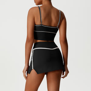 Abito da palestra personalizzato di marca privata <span class=keywords><strong>abbigliamento</strong></span> <span class=keywords><strong>sportivo</strong></span> da <span class=keywords><strong>donna</strong></span> di alta qualità colore che blocca manica lunga scollo a V set gonna da Yoga - Product Image 2