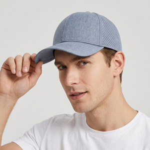 Casquettes de golf perforées haute performance en gris chiné à 6 panneaux, découpées au laser, respirantes, broderie personnalisée, séchage rapide, vente en gros - Product Image 6