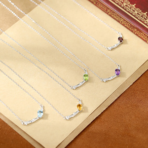 Collar de 9 piedras de cristal natural de bambú con corte ovalado de 5*7 mm, chapado en oro blanco sobre plata 925, joyería antideslustre para mujer. - Product Image 3
