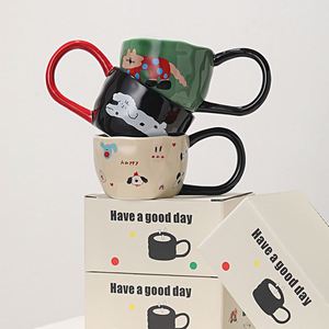 Mug en céramique personnalisé pressé à la main avec grandes oreilles, poignée mignonne et grande, tasse à café promotionnelle, cadeau d'affaires - Product Image 1