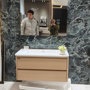 Mueble de baño estilo amarillo, mueble con espejo tipo colmena, lavabo blanco, mueble colgante con doble cajón. - Product Image 2