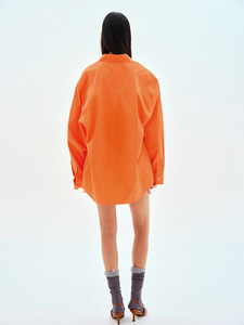 Camicie arancioni estive con scollo a V abbottonato per donna camicia a fessura laterale manica lunga camicette oversize top - Product Image 5