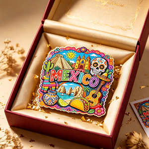 Pegatina Magnética Moderna de Madera Personalizada de México, Diseño de Calavera Mexicana, Pirámide de <span class=keywords><strong>Chichen</strong></span> Itza, Taco, Guitarra, Piñata, Viajes por Latinoamérica - Product Image 2
