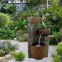 Fuente de Agua Decorativa de Resina de Diseño Creativo de 40 cm de Alto con Cascada, para Interiores/Exteriores, con Luz LED para Adornos de Jardín