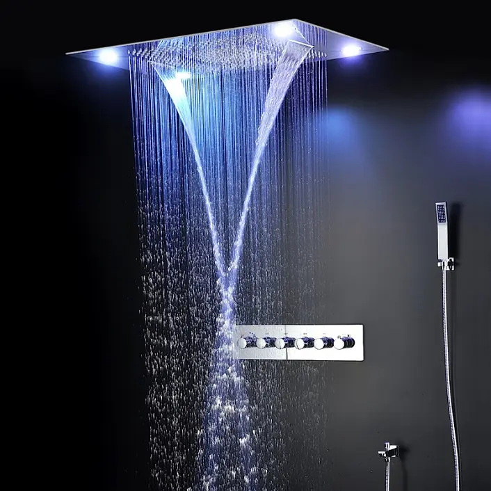 600*800 MM lluvia cascada lluvia cortina niebla LED ducha conjunto Acero inoxidable ducha termostática