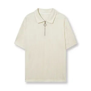 Новинка лета, мужская рубашка-поло с логотипом на заказ, Повседневная 100% хлопковая рубашка-поло с коротким рукавом и застежкой-молнией