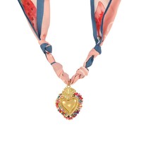 Nouveau collier transfrontalier en tissu de cuivre avec pendentif en forme de cœur et perles de riz, chaîne en bambou faite à la main, et foulard en soie classique à imprimé léopard