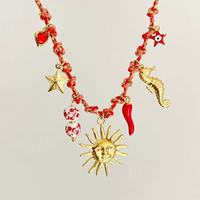Collier chaîne bohème multicolore avec pendentif étoile de mer et perle en forme de cœur pour femme, idéal pour l'été, la plage ou comme cadeau