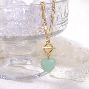 Collier pendentif en forme de cœur tendance en acier inoxydable plaqué or/argent, personnalisable OEM/ODM, en agate, unisexe, disponible immédiatement - Product Image 2