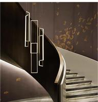 Grand Escalier Lustre Haut Plafond Réglable Noir Rectangle Lustre Luminaire Suspendu Moderne Suspension