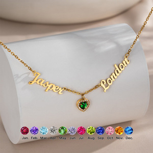 Collier personnalisé Lateefah avec plusieurs noms, cœur en diamant, pierre de naissance rubis, certification CE, cadeau pour la fête des mères - Product Image 1