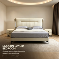 Lit rembourré crème moderne, taille King ou Queen, lit plateforme moelleux avec tête de lit rembourrée pour la maison, l'hôtel ou la chambre à coucher