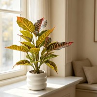 Plante artificielle de croton réaliste en polyester, faite à la main, en pot, imperméable, feuilles colorées, pour décoration intérieure, Thanksgiving, Pâques