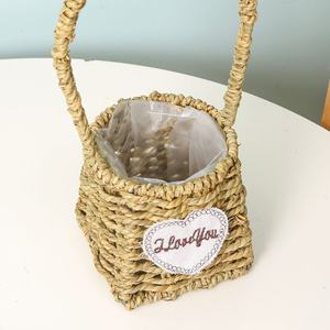 Paniers de fleurs tissés <span class=keywords><strong>à</strong></span> la main paniers de décoration de cadeaux panier de fruits rond en jonc de mer avec poignée - Product Image 4