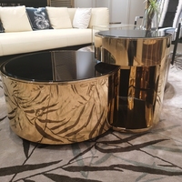 Ensemble latéral rond de 3 tables basses lumineuses de luxe combinaison de meubles de salon table centrale à miroir circulaire en acier inoxydable