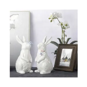 Hot Sale Oster dekoration Weißer Haushalt Keramik Kaninchen Figuren Für Schlafzimmer Dekor