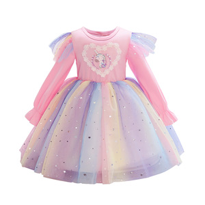 Nuevos productos Primavera Otoño Manga larga <span class=keywords><strong>Pastel</strong></span> Stars <span class=keywords><strong>TuTu</strong></span> vestidos <span class=keywords><strong>de</strong></span> fiesta para niñas <span class=keywords><strong>de</strong></span> 2 a 14 años - Product Image 1