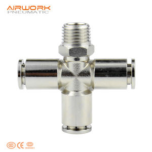 Raccord rapide pneumatique <span class=keywords><strong>PZR</strong></span>, croisillon 3/8\", 4 voies, acier inoxydable, laiton plaqué, raccord de tuyauterie - Product Image 2