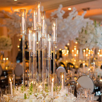 GJ-CH1-16 Vente en gros d'usine, chandeliers à 5 bras en cristal, porte-bougie transparent, 40 pouces pour proposition de mariage