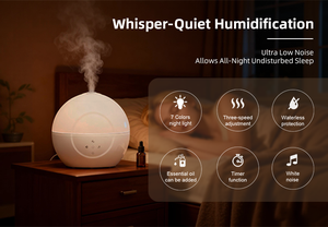 Humidificateur pour bébé, humidificateur d'air ultrasonique sphérique intelligent avec musique de bruit blanc, lumière nocturne colorée pour le sommeil des nourrissons - Product Image 3