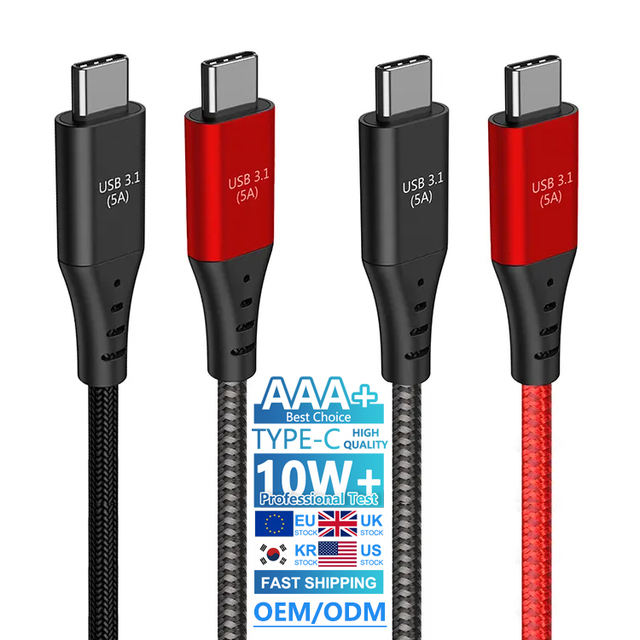 Factory Nylon Braided Dual Type-C USB 3.1 Fast Data Cables PD100W 10Gbps Transfer USB C to C Gen 1 Phone Charger Cord for Phone