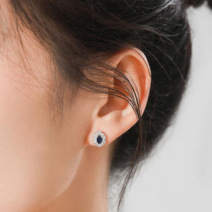Pendientes de Plata de Ley S925 Retro de Lujo, Personalizables en Cobre, con Circonita Azul Intenso de Corte Ovalado para Mujer - Product Image 2