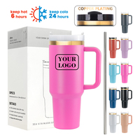 Venta al por mayor de regalos de Navidad: Vaso térmico de viaje de acero inoxidable H2.0 de 40 oz con revestimiento de cobre, para exteriores, con asa, pajita y tapa.