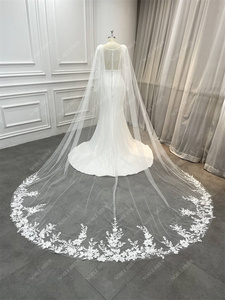 Robe de mariée chic décolleté plongeant manches longues crêpe robes de mariée sirène <span class=keywords><strong>avec</strong></span> cape <span class=keywords><strong>amovible</strong></span> - Product Image 5
