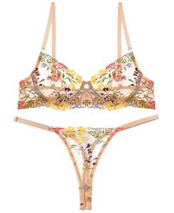 Sujetador Sexy de Lencería con Bordado Ultra Fino y Transparente, Media Copa con Aros, Tallas Grandes y Estilo Picante - Product Image 1