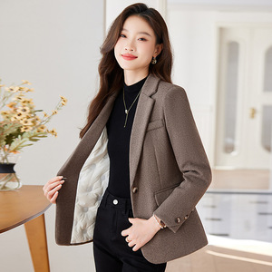 Women's Wool Blazer Houndstooth Pattern Down-filled Autumn Winter Coat Simple Petite Fashionable Retro Style - Product Image 1