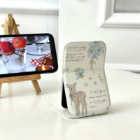 Miroir de poche pliable avec imprimé cerf et lys, miroir de protection à coque rigide, miroir fin et léger pour étudiant