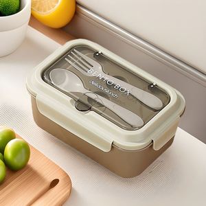 Lonchera de Estilo Nórdico de Dos Niveles con Tres Compartimentos, de Acero Inoxidable 304 y PP, Apta para Alimentos Ligeros, con Tenedor y Cuchara, Apta para Microondas - Product Image 3