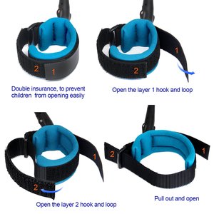 Harnais anti-perte pour enfant, laisse de sécurité, lien de poignet, corde en néoprène PU souple, 1,5 m, bleu/orange, logo personnalisé disponible, pour tout-petits - Product Image 5