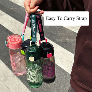 Bouteille d'eau de sport en plastique colorée personnalisée, 700 ml, 23 oz, sans BPA, en PE, avec corde portable, pour la motivation à la remise en forme - Product Image 6